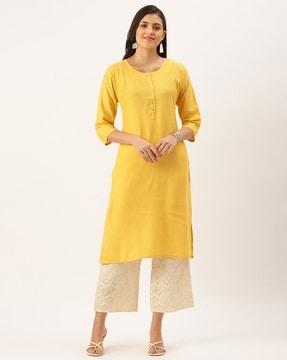 solid round neck straight kurta