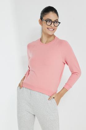 solid round neck tencel women's sweatshirt - coral