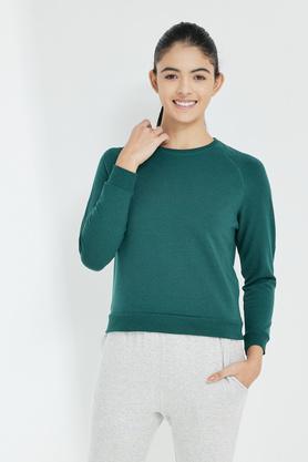 solid round neck tencel women's sweatshirt - green