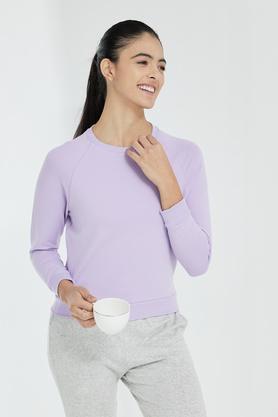 solid round neck tencel women's sweatshirt - lilac
