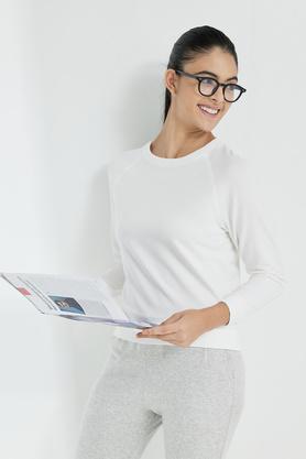 solid round neck tencel women's sweatshirt - white