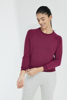 solid round neck tencel women's sweatshirt - wine