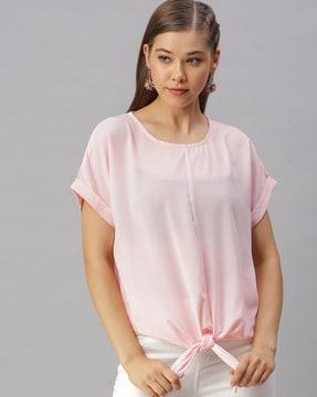 solid round neck top