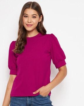 solid round-neck tunic top