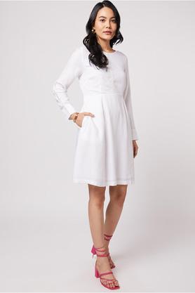 solid round neck viscose women's a line fit mini dress - white