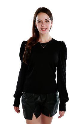 solid round neck viscose women's casual wear sweatshirt - black