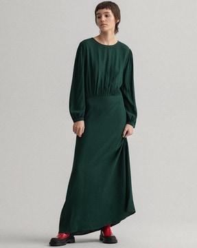 solid round-necked  dress