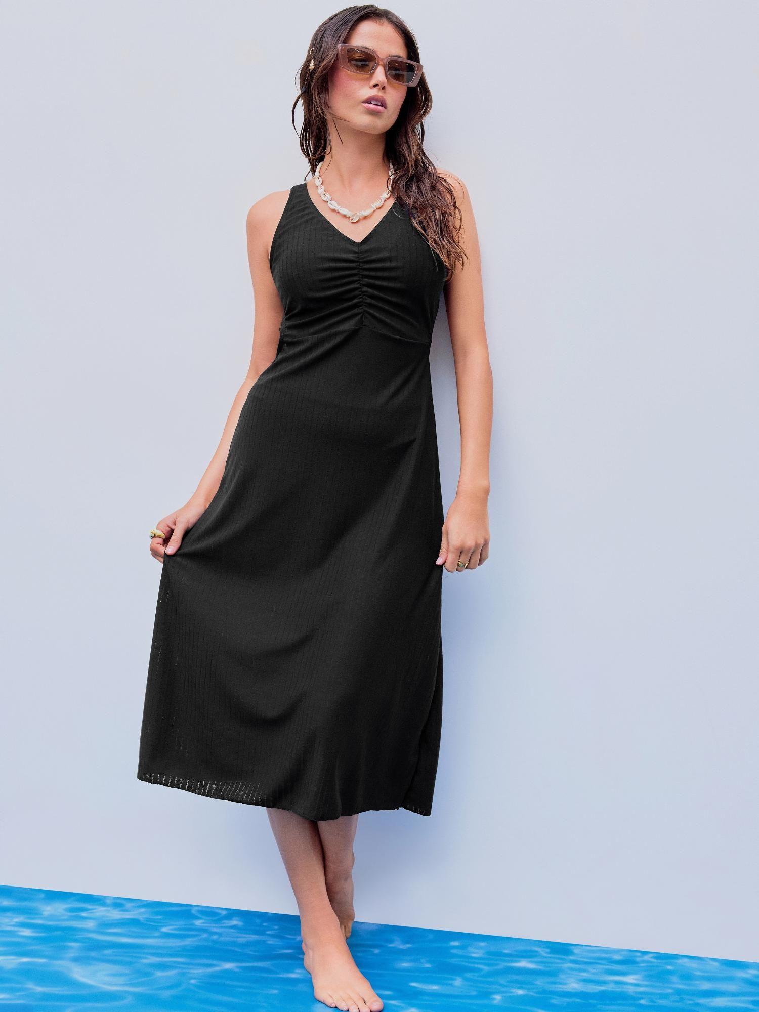 solid ruched cover up dress