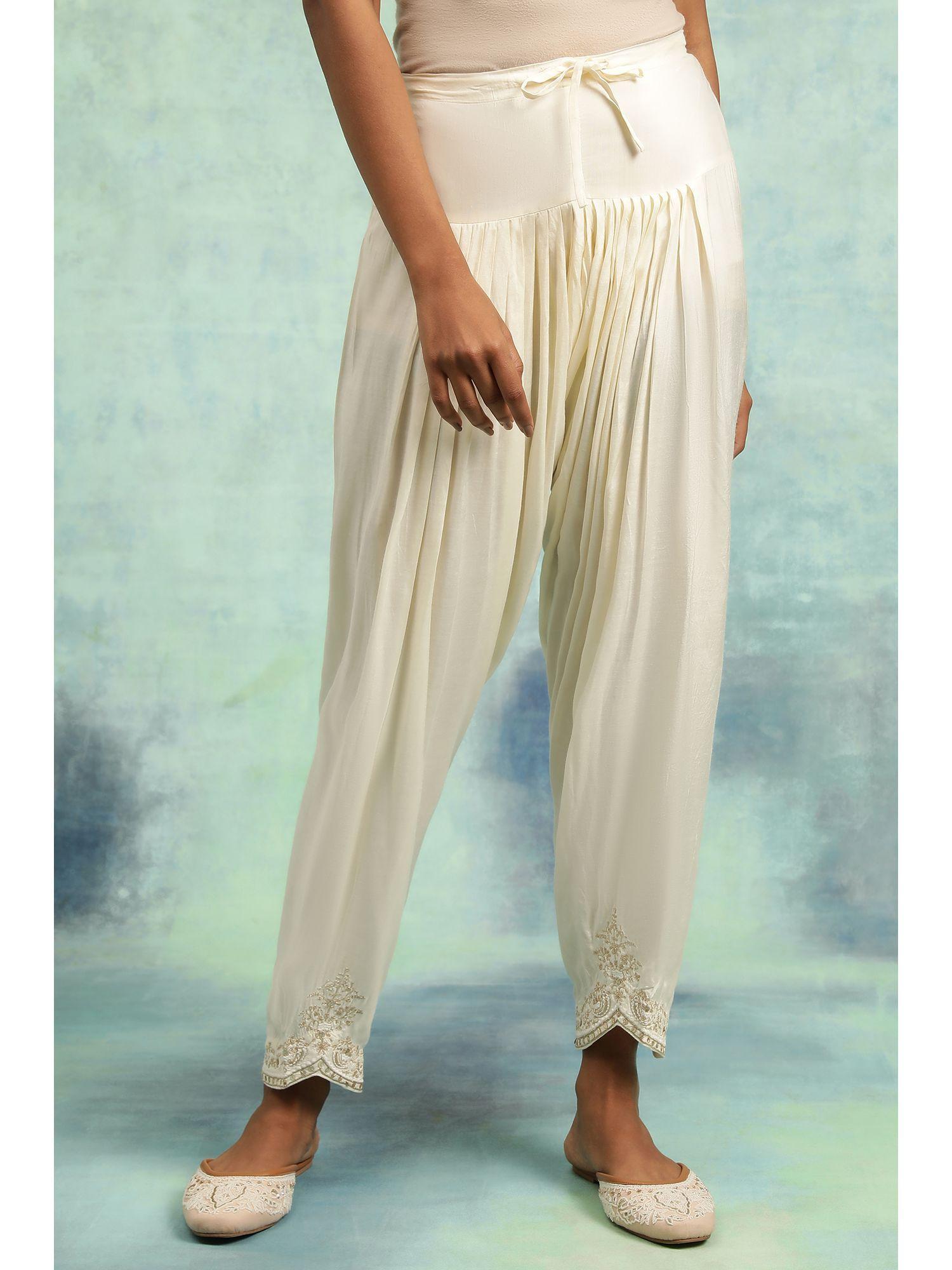 solid salwar - white