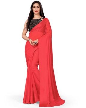 solid saree with blouse piece