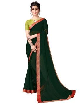 solid saree with contrast border
