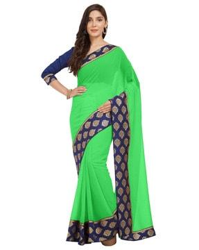 solid saree with contrast printed border