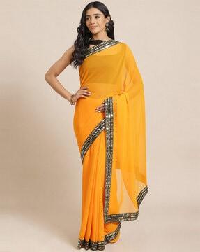 solid saree with embellished border