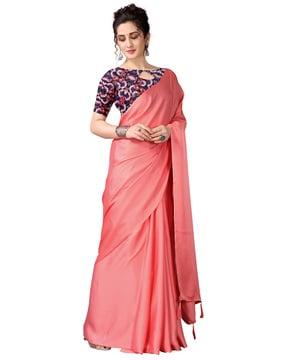 solid saree with tassles