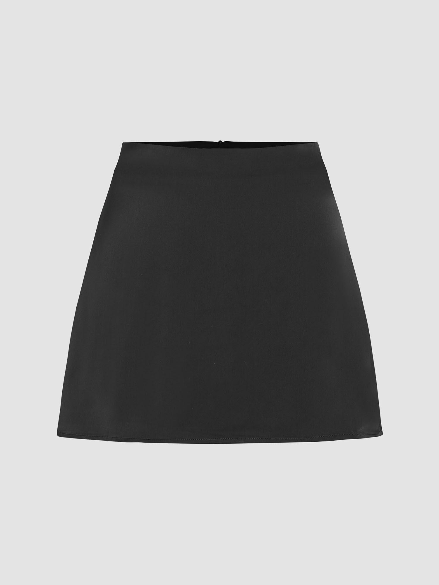 solid satin high waist short skirt