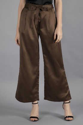 solid satin regular fit women's pants - brown