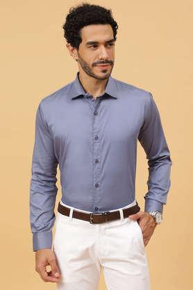 solid satin relaxed fit men's casual shirt - blue