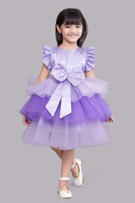 solid satin round neck girls party wear dress - lavender