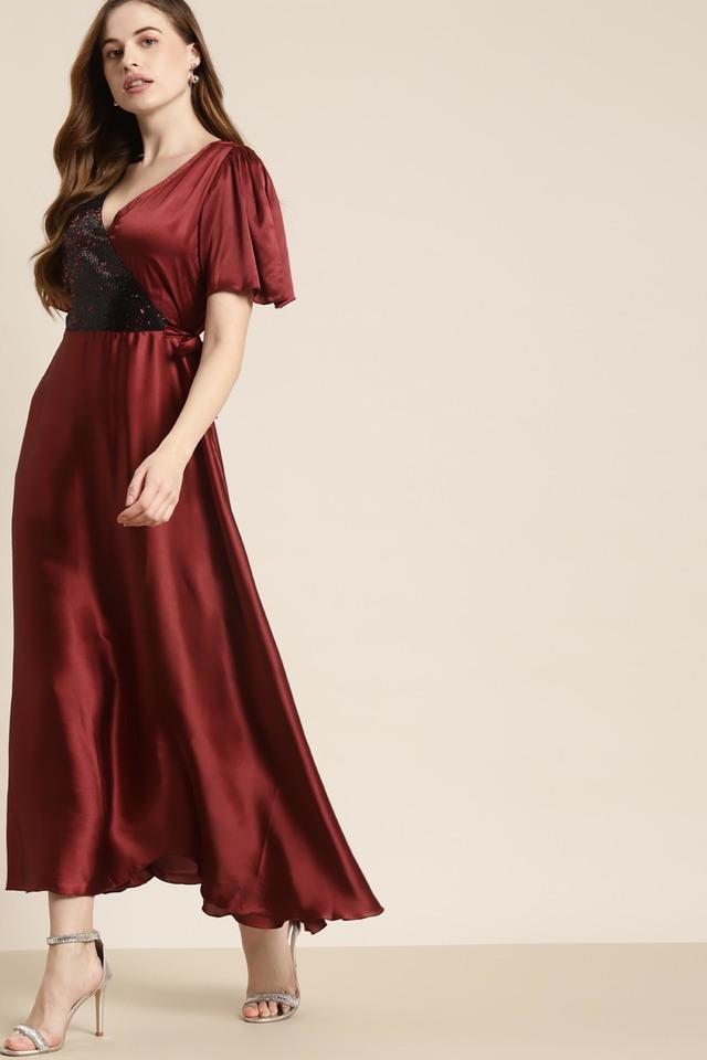 solid satin v neck womens maxi dress