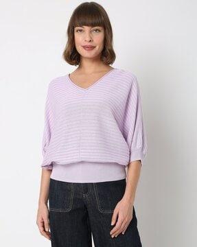 solid self striped dolman sleeve knit pullover