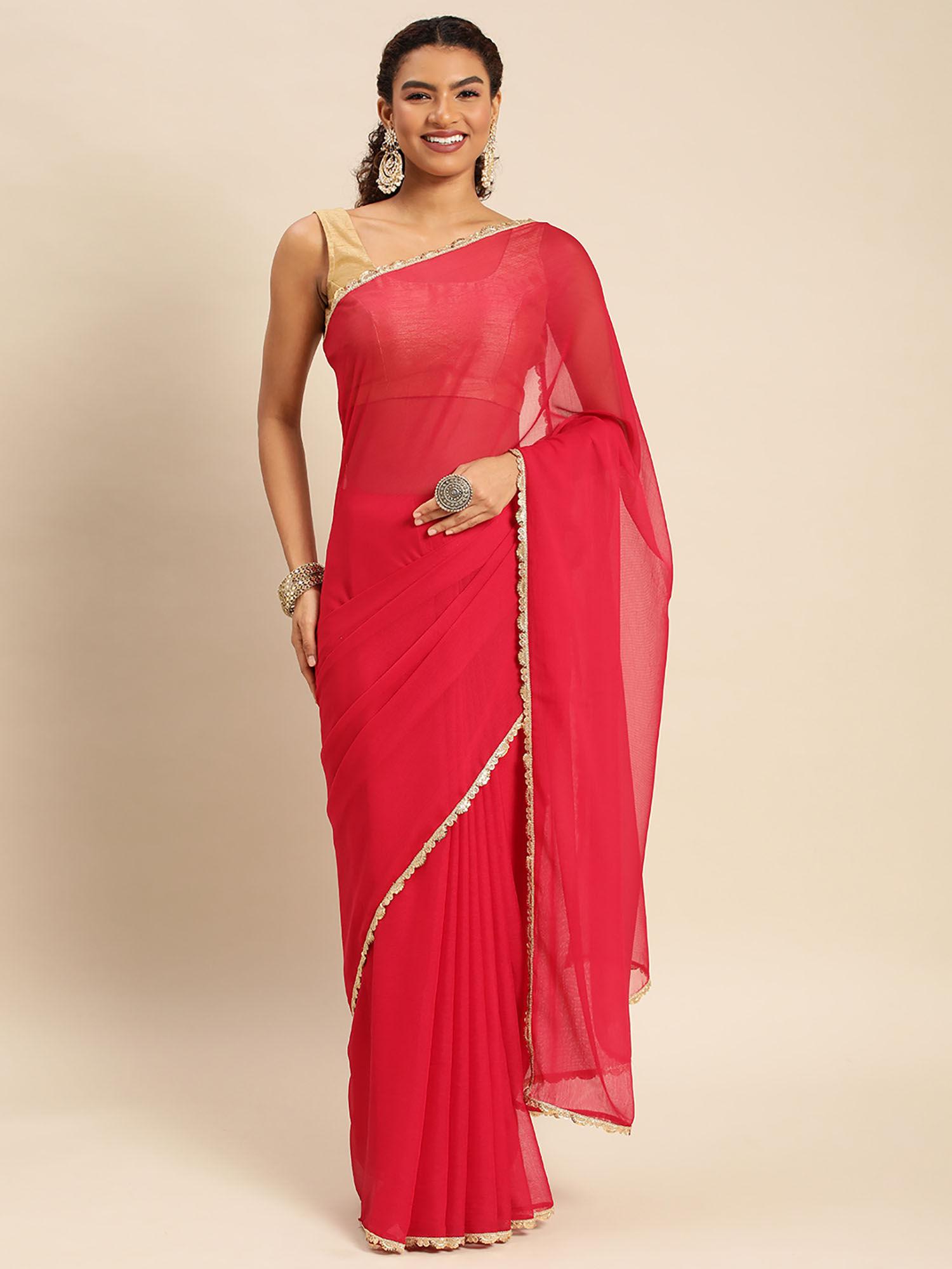 solid sequined pure georgette saree with unstitched blouse