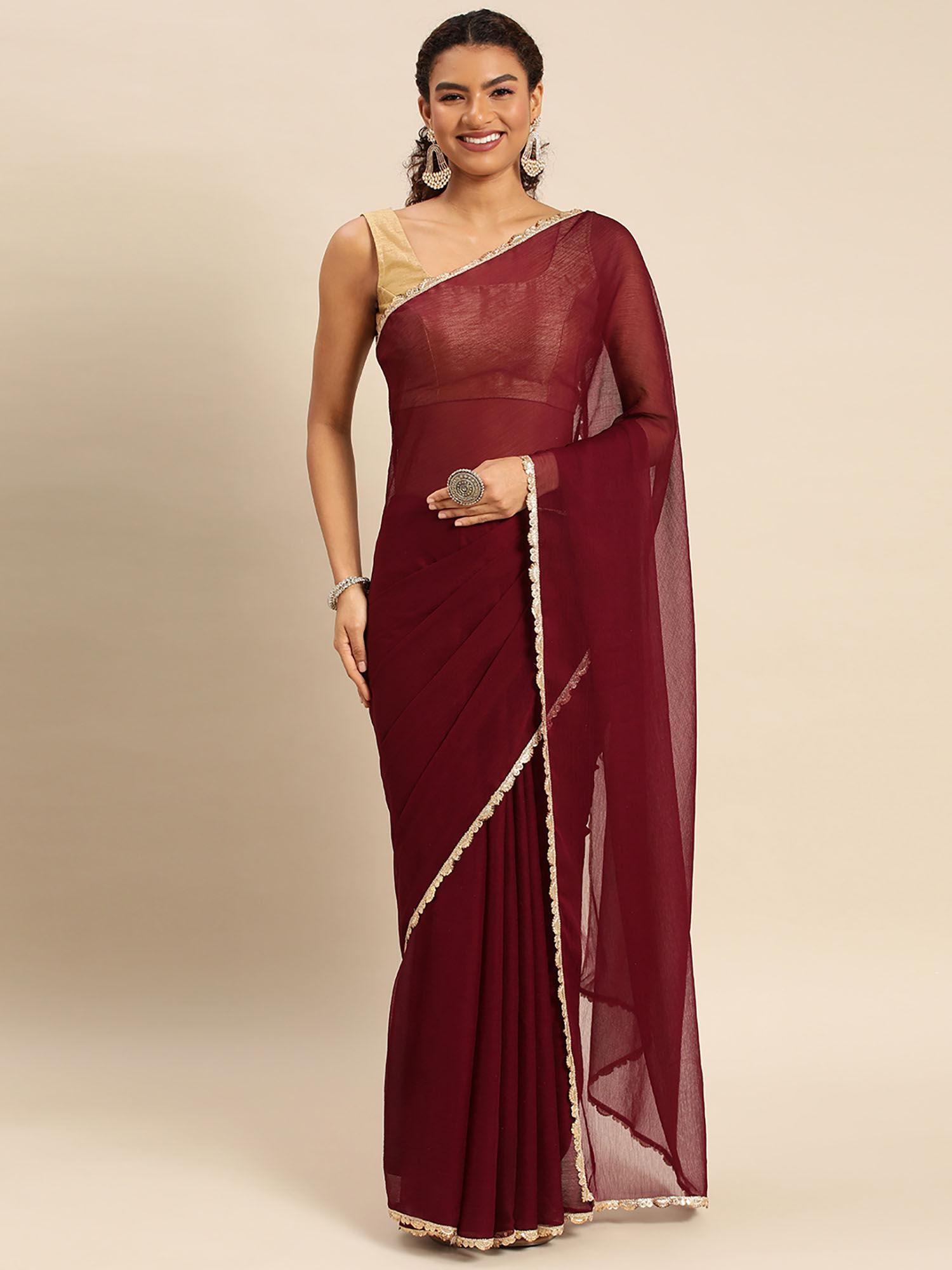 solid sequined pure georgette saree with unstitched blouse