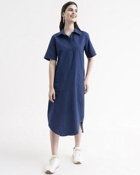 solid shift dress with collar