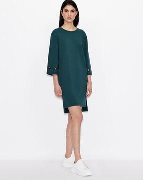 solid shift dress with eyelets