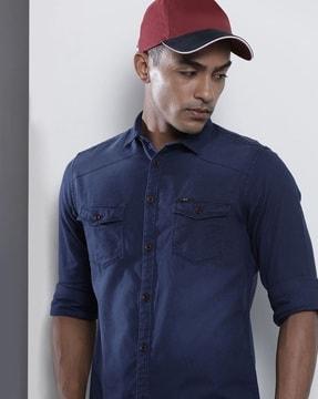 solid shirt with flap pockets