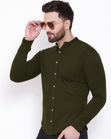 solid shirt with mandarin collar