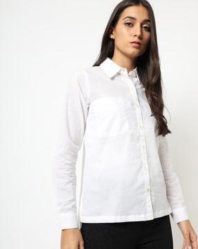 solid shirt with patch pocket