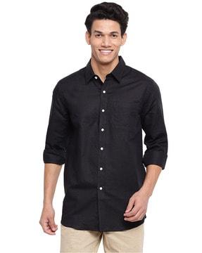 solid shirt with spread collar
