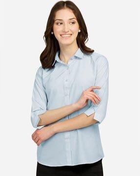 solid shirt with spread collar