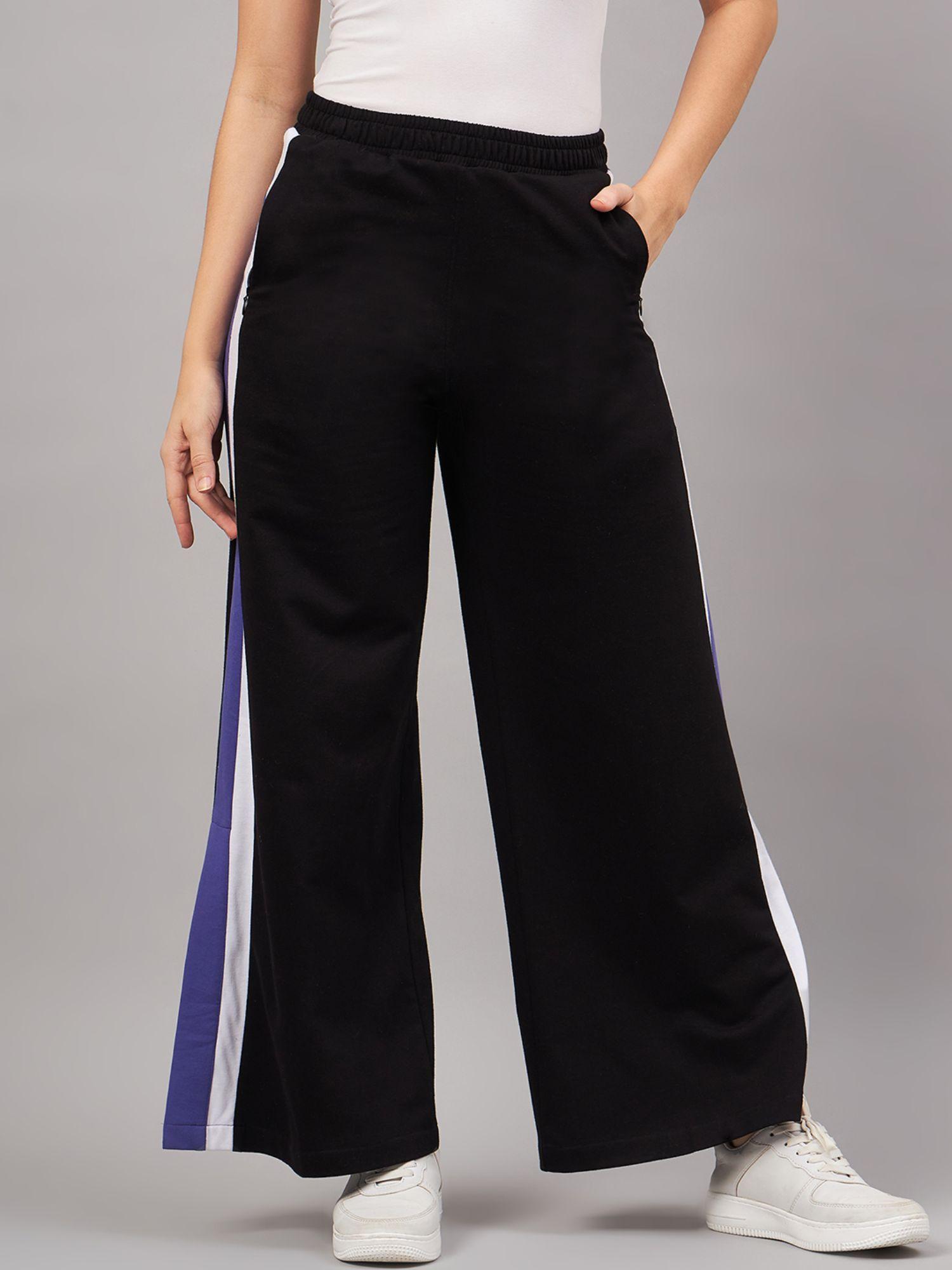 solid side striped flared black sweatpant