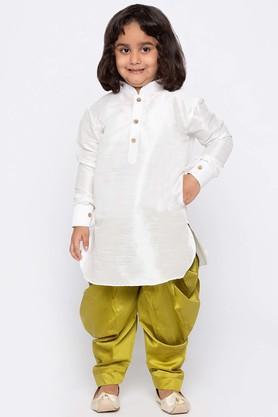solid silk blend mandarin boys kurta and dhoti set - white