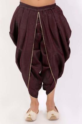 solid silk blend regular fit boys dhoti - wine