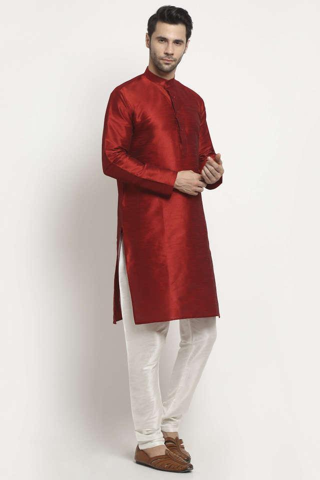 solid silk blend regular fit mens kurta pyjama set