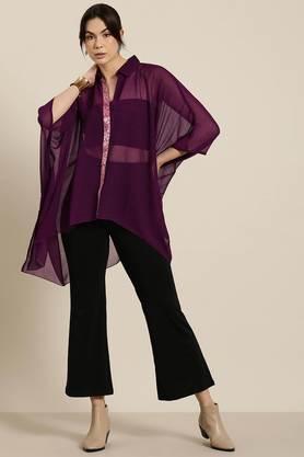 solid silk collared women's kaftan - purple