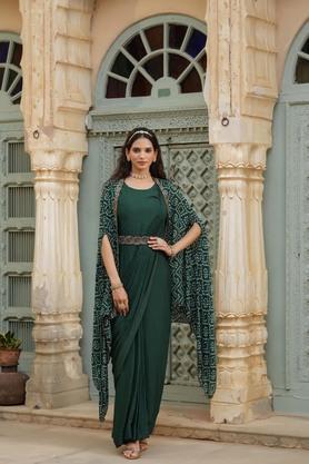 solid silk festive wear women's saree - green