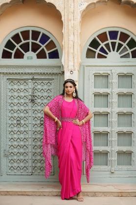 solid silk festive wear women's saree - pink