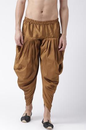 solid silk regular fit men's harem pants - brown