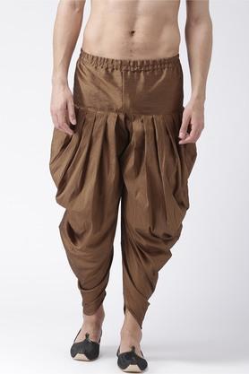 solid silk regular fit men's harem pants - chocolate