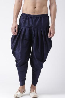 solid silk regular fit men's harem pants - navy