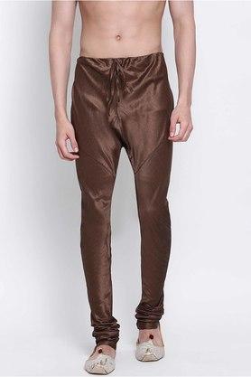 solid silk regular fit mens occasion wear pyjamas - brown
