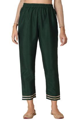 solid silk regular fit women's fushion wear pants - green