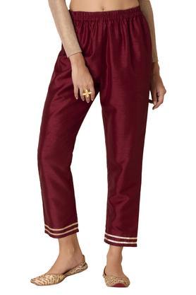 solid silk regular fit women's fushion wear pants - maroon