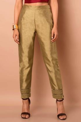 solid silk regular fit women's pants - gold