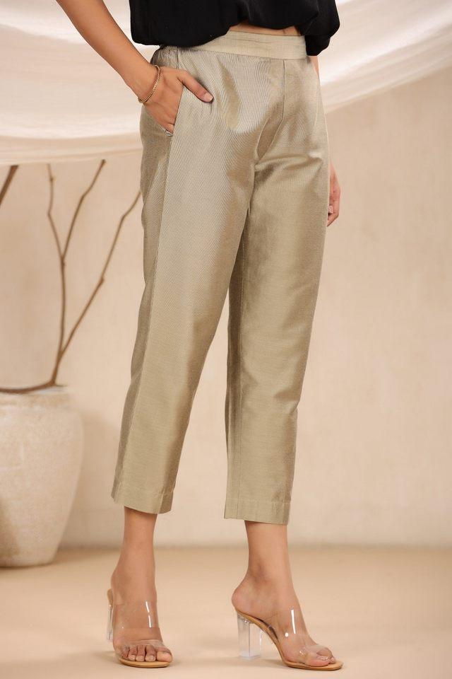 solid silk regular fit womens pants