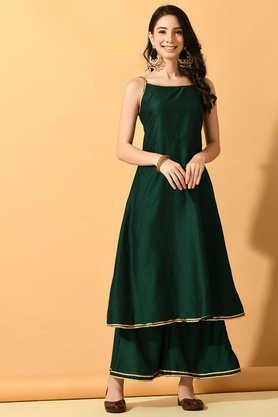 solid silk relaxed fit women's kurta set - green