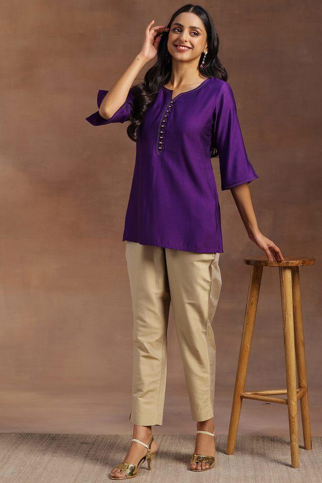 solid silk sweetheart neck womens casual wear kurti